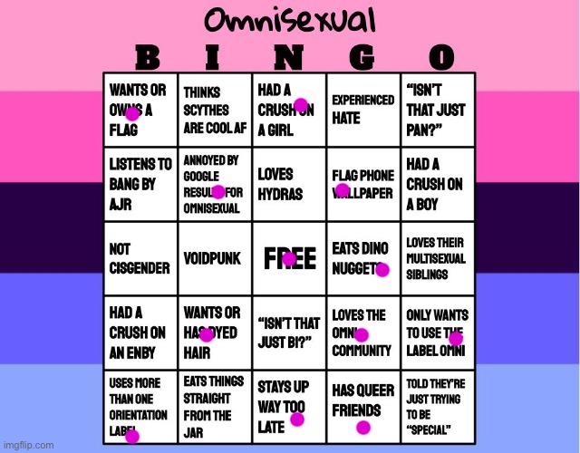 Idk I just felt like doing one… so this is me :D | image tagged in omnisexual bingo | made w/ Imgflip meme maker