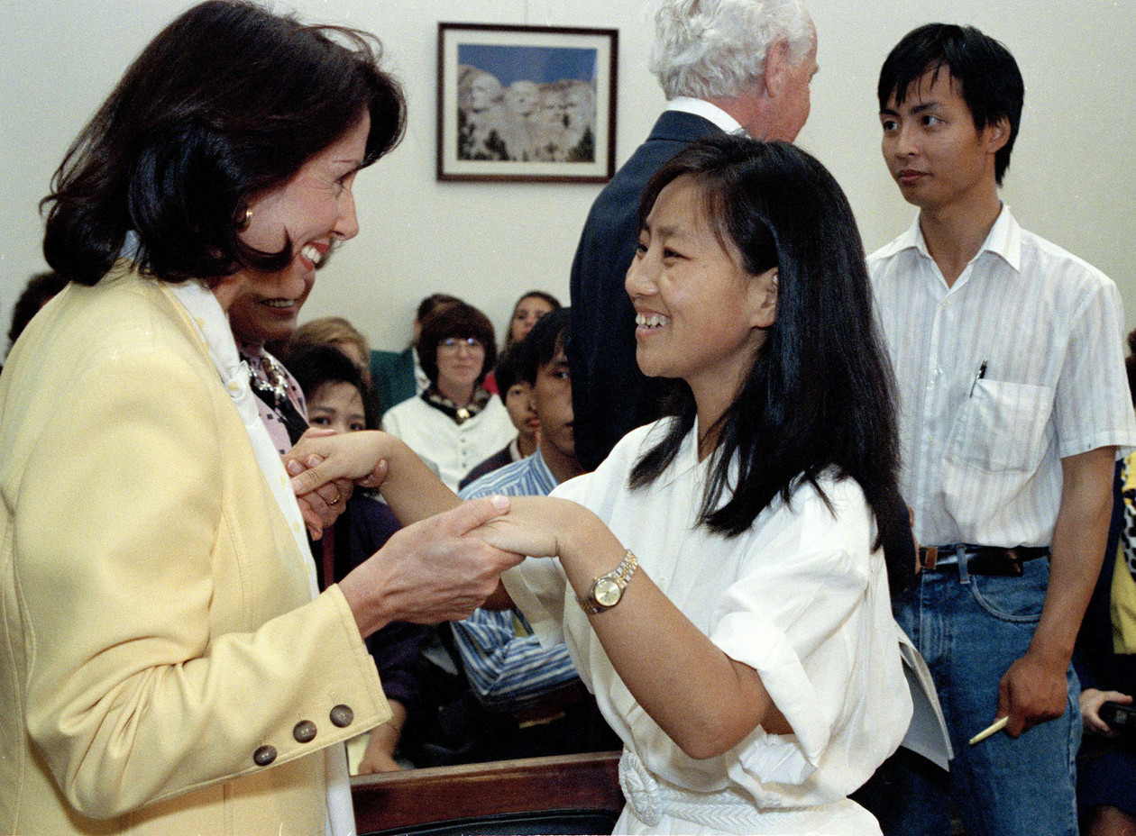 High Quality Nancy Pelosi visits Chinese pro-Democracy activists Blank Meme Template
