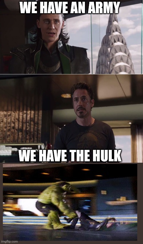 Aaaaaaaaaaaaaaaaaaaaaaaaaaaaaaaaaaaaaaaaaaaaaaaaaaaaaaaaaaaaaaaaaaaaaaaaaaaaaaaaaaaa | WE HAVE AN ARMY; WE HAVE THE HULK | image tagged in we have a hulk | made w/ Imgflip meme maker