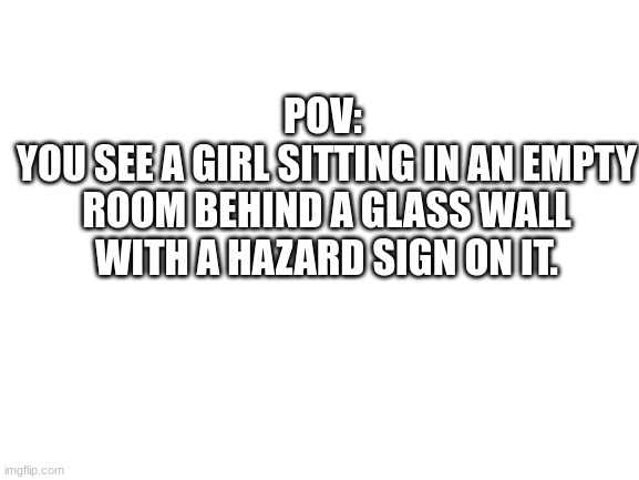 Welcome to the Metaverse | POV: 
YOU SEE A GIRL SITTING IN AN EMPTY ROOM BEHIND A GLASS WALL WITH A HAZARD SIGN ON IT. | image tagged in blank white template,metaverse | made w/ Imgflip meme maker