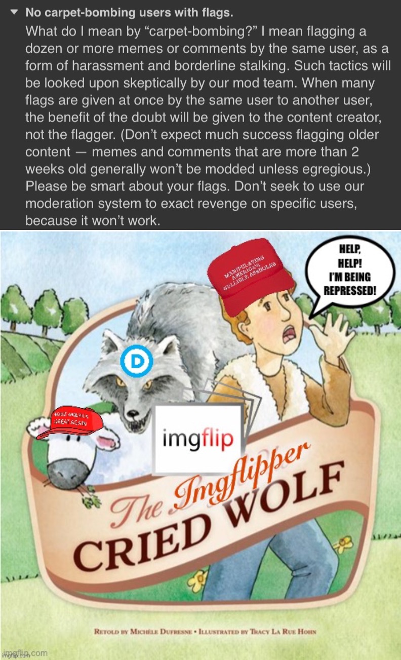 Wanna know the fastest way to lose credibility with a mod? | image tagged in politicstoo rule no carpet-bombing users with flags,the imgflipper who cried wolf,mods,imgflip mods,imgflip trolls | made w/ Imgflip meme maker