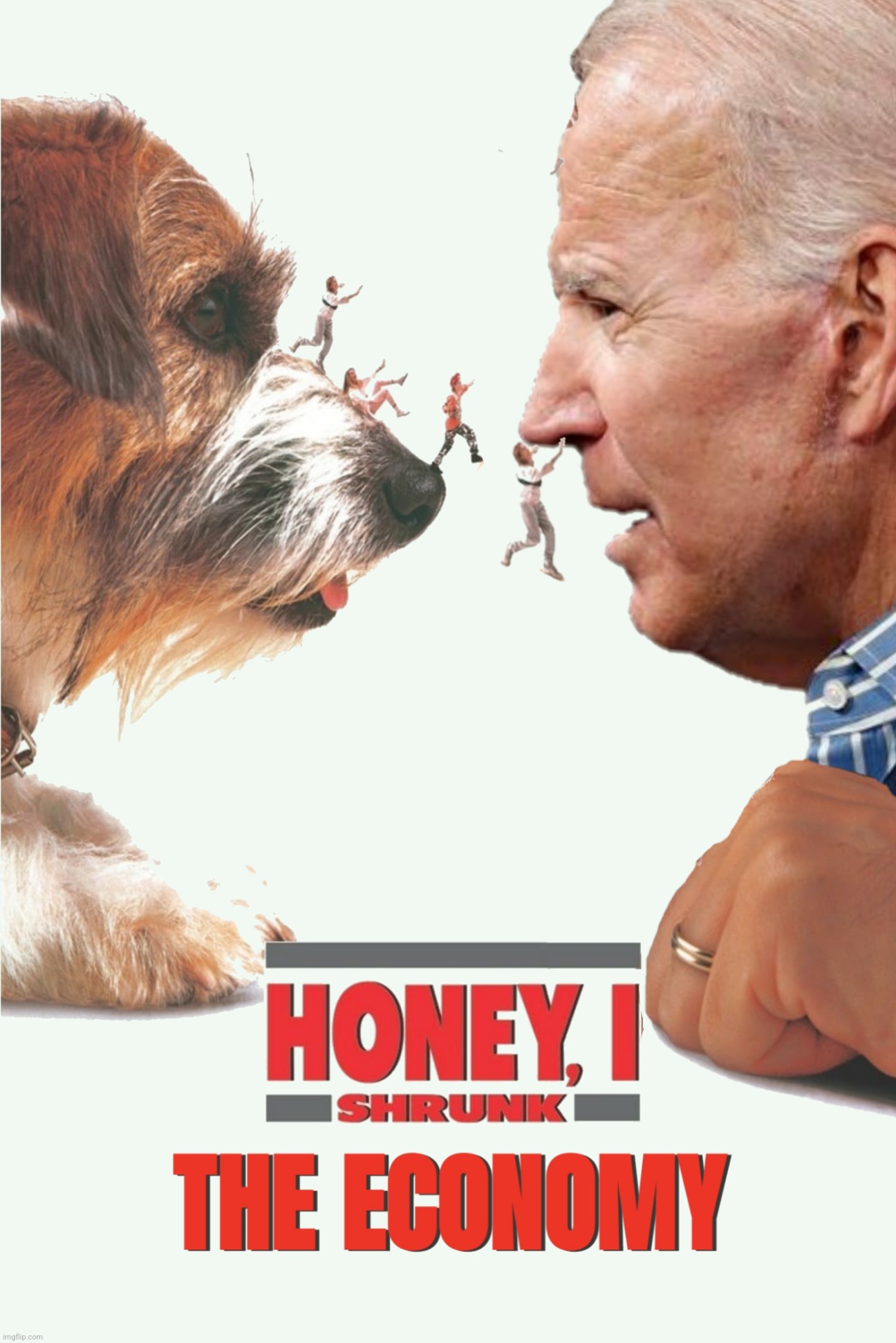 But don't call it a recession! | image tagged in bad photoshop,joe biden,honey i shrunk the kids,the economy | made w/ Imgflip meme maker