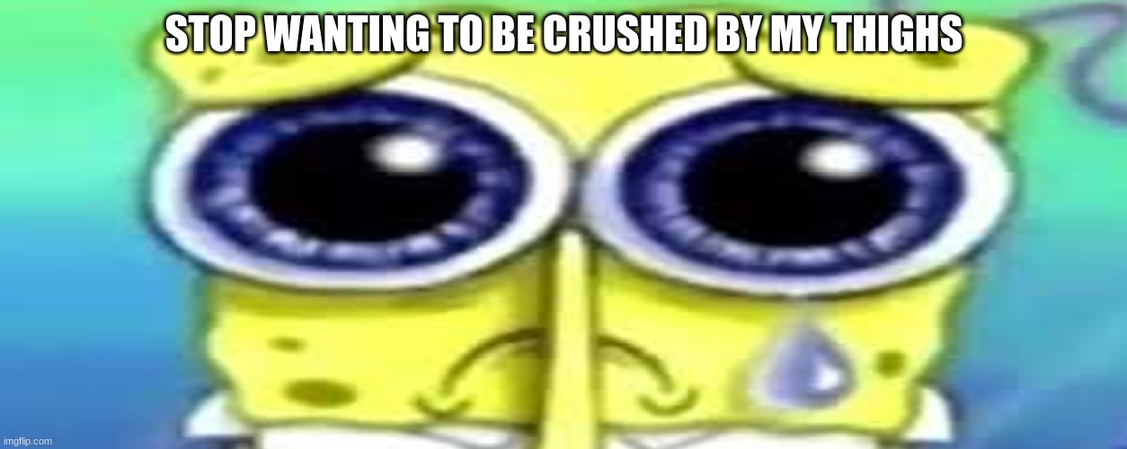 Sad Spong | STOP WANTING TO BE CRUSHED BY MY THIGHS | image tagged in sad spong | made w/ Imgflip meme maker