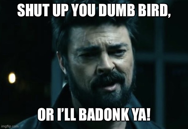 Billy Butcher | SHUT UP YOU DUMB BIRD, OR I’LL BADONK YA! | image tagged in billy butcher | made w/ Imgflip meme maker