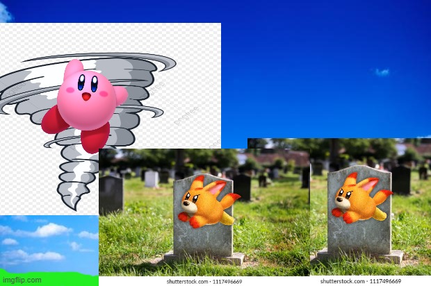 kirby and the tornado grave | image tagged in gravestone,kirby,tornado | made w/ Imgflip meme maker