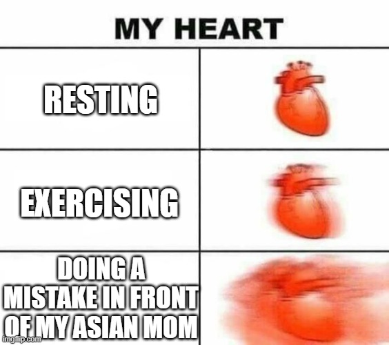 juice wrld: damn | RESTING; EXERCISING; DOING A MISTAKE IN FRONT OF MY ASIAN MOM | image tagged in my heart blank | made w/ Imgflip meme maker