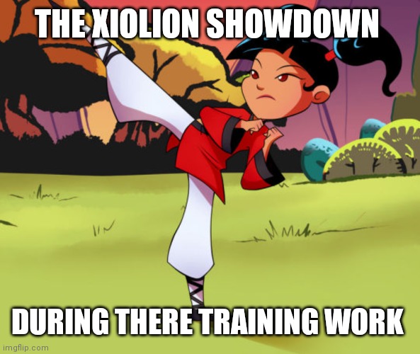 Kimiko tohomiko | THE XIOLION SHOWDOWN; DURING THERE TRAINING WORK | image tagged in funny memes | made w/ Imgflip meme maker