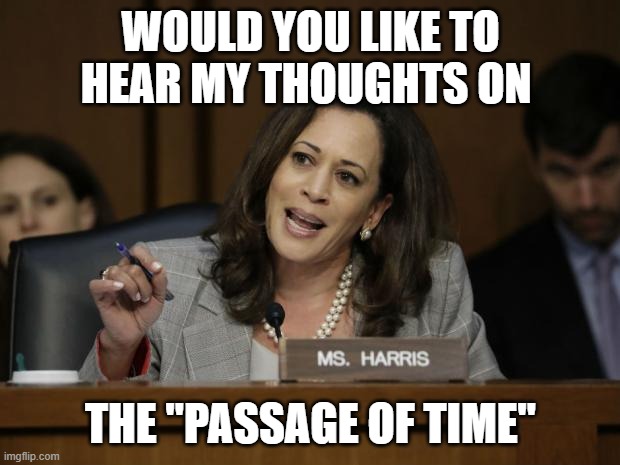 Kamala Harris | WOULD YOU LIKE TO HEAR MY THOUGHTS ON THE "PASSAGE OF TIME" | image tagged in kamala harris | made w/ Imgflip meme maker