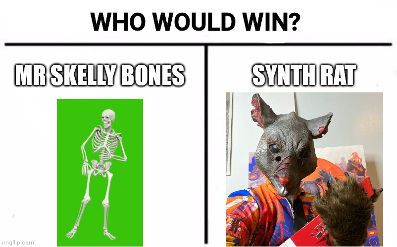 If you're confused, look up Scumbag Dad | WHO WOULD WIN? MR SKELLY BONES; SYNTH RAT | image tagged in memes,who would win,mr skelly bones,synth rat,scumbag dad | made w/ Imgflip meme maker