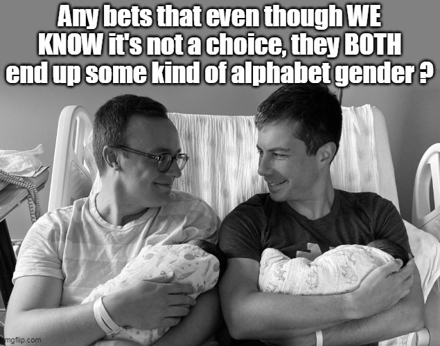 Any bets that even though WE KNOW it's not a choice, they BOTH end up some kind of alphabet gender ? | made w/ Imgflip meme maker