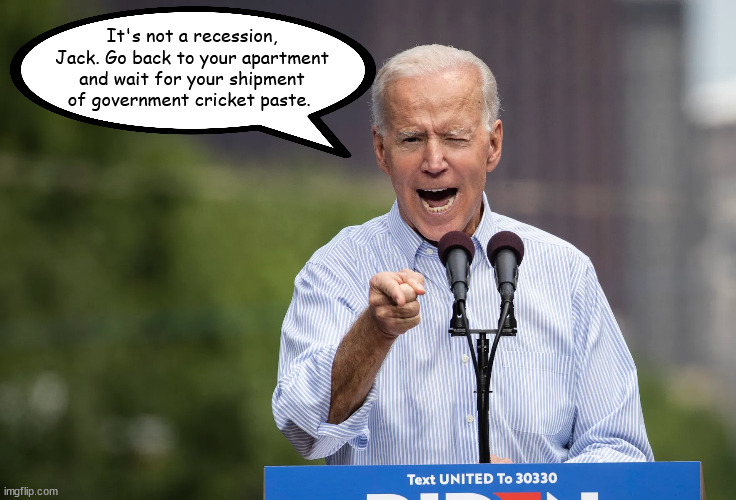 Biden | It's not a recession, Jack. Go back to your apartment and wait for your shipment of government cricket paste. | image tagged in joe biden | made w/ Imgflip meme maker