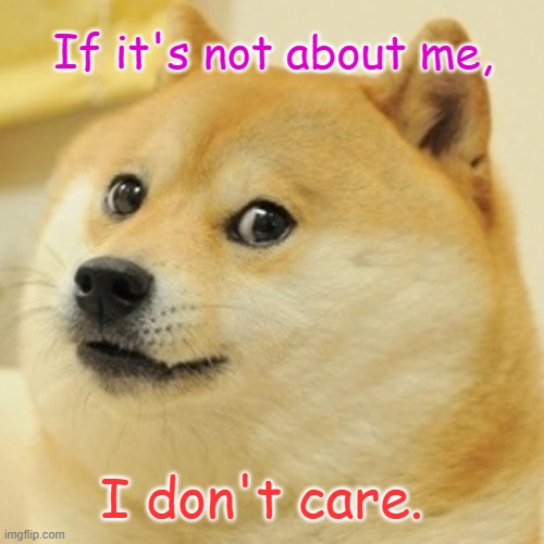 If it's not about me, I don't care. | If it's not about me, I don't care. | image tagged in memes,doge,i don't care | made w/ Imgflip meme maker