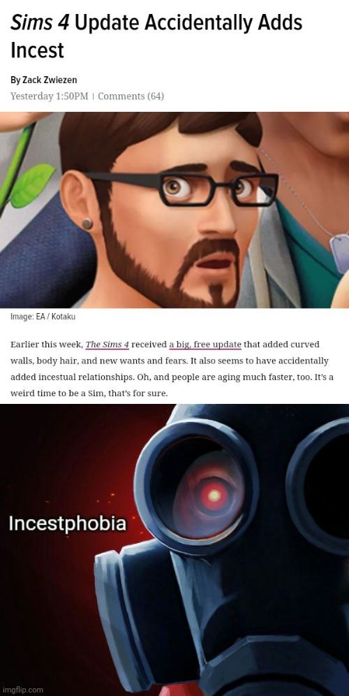 This game "Accidentally adds incest" | image tagged in incestphobia,gaming,memes,meme,sims 4,update | made w/ Imgflip meme maker