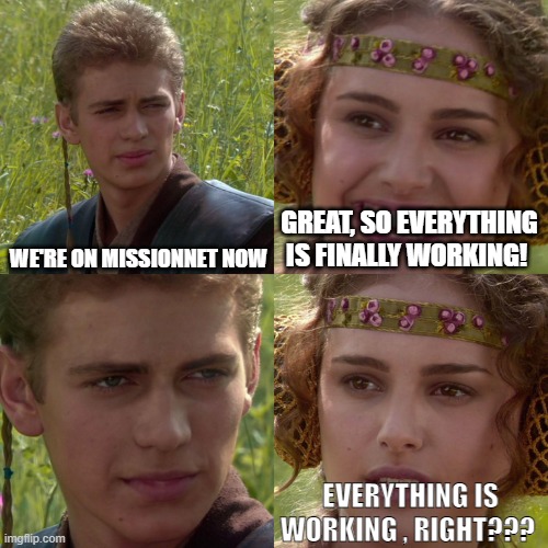 Anakin Padme 4 Panel | WE'RE ON MISSIONNET NOW; GREAT, SO EVERYTHING IS FINALLY WORKING! EVERYTHING IS WORKING , RIGHT??? | image tagged in anakin padme 4 panel | made w/ Imgflip meme maker
