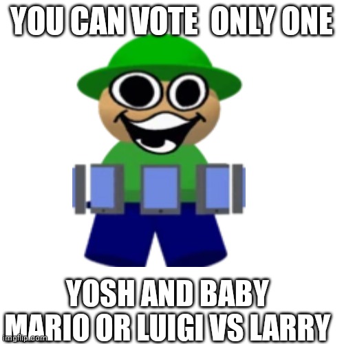 Voting also my maker name is Nintendboy18 | YOU CAN VOTE  ONLY ONE; YOSH AND BABY MARIO OR LUIGI VS LARRY | image tagged in super mario bros,blank,voters | made w/ Imgflip meme maker
