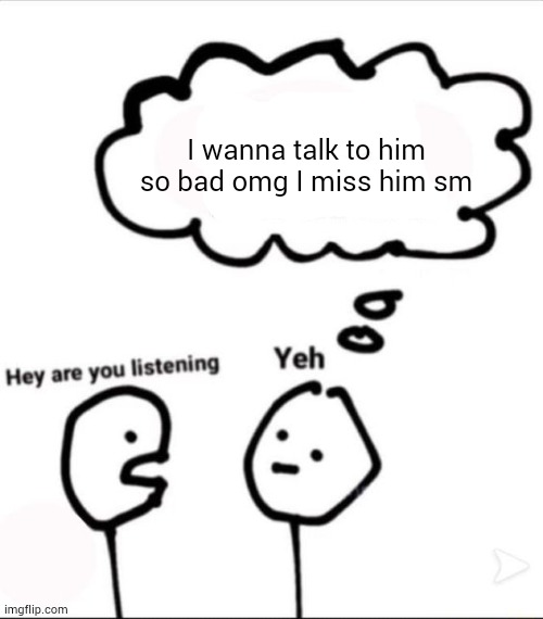 When you're not listening | I wanna talk to him so bad omg I miss him sm | image tagged in when you're not listening | made w/ Imgflip meme maker