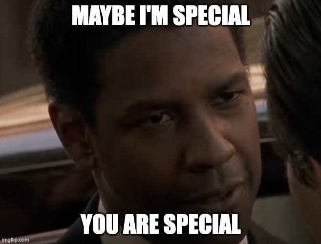Maybe I'm Special | MAYBE I'M SPECIAL; YOU ARE SPECIAL | image tagged in gangster | made w/ Imgflip meme maker