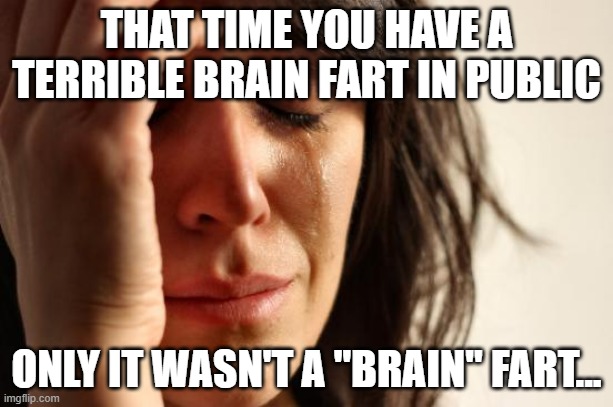 It's Bad, You Know 2 | THAT TIME YOU HAVE A TERRIBLE BRAIN FART IN PUBLIC; ONLY IT WASN'T A "BRAIN" FART... | image tagged in memes,first world problems,farting,girls poop too,humor,toilet humor | made w/ Imgflip meme maker
