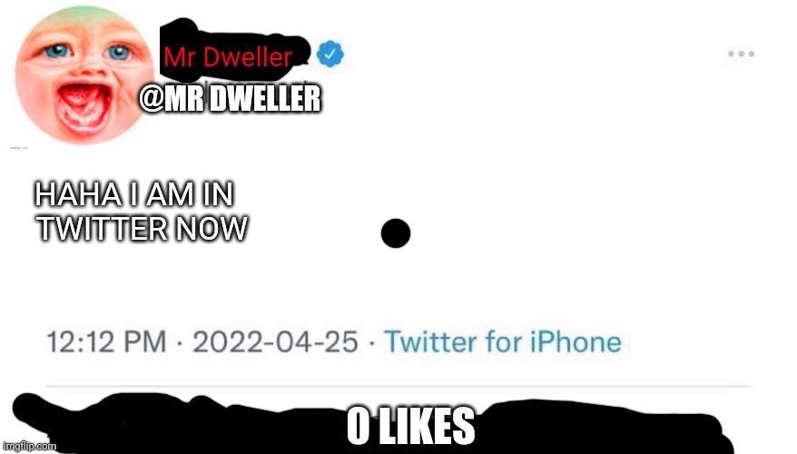 Oh no | Mr Dweller; @MR DWELLER; HAHA I AM IN 
 TWITTER NOW; 0 LIKES | image tagged in elon musk buying twitter | made w/ Imgflip meme maker