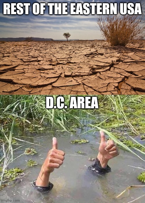 Been raining a lot here! |  REST OF THE EASTERN USA; D.C. AREA | image tagged in drought in australia,flood no worries | made w/ Imgflip meme maker