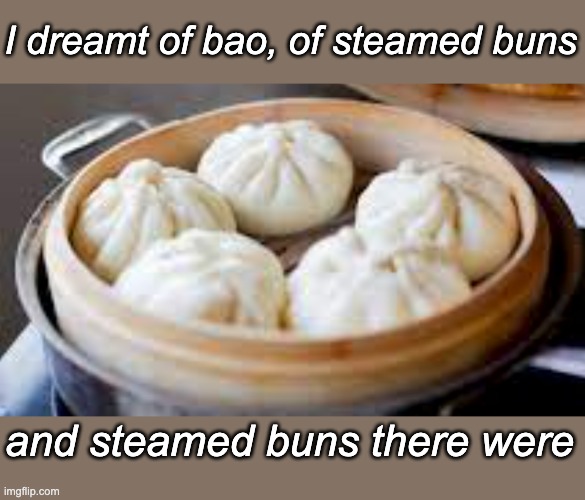 Because if there's anything worth getting poetic about, it's food | I dreamt of bao, of steamed buns; and steamed buns there were | image tagged in poetry,food,lotr,bao | made w/ Imgflip meme maker