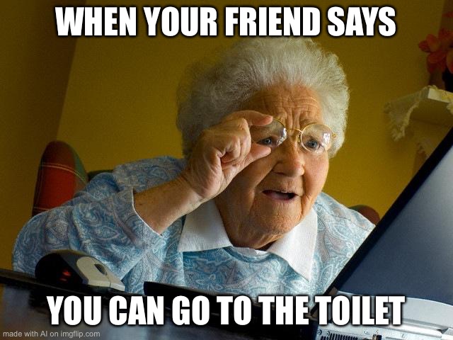 Grandma Finds The Internet | WHEN YOUR FRIEND SAYS; YOU CAN GO TO THE TOILET | image tagged in memes,grandma finds the internet | made w/ Imgflip meme maker