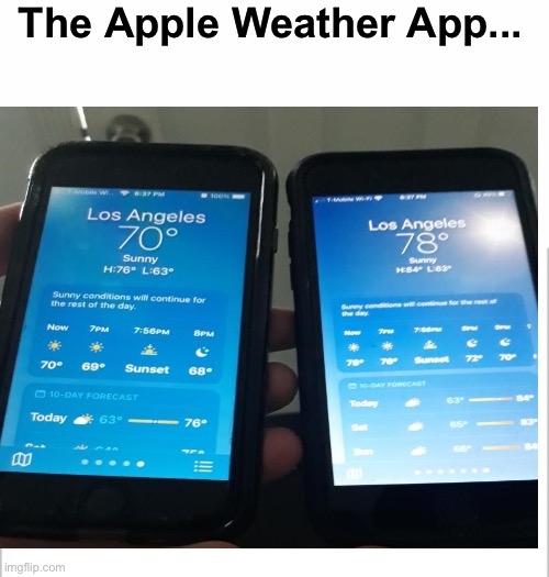 Which Los Angeles Shall I Visit Today? | The Apple Weather App... | image tagged in white background,weather,memes,funny memes,fail | made w/ Imgflip meme maker