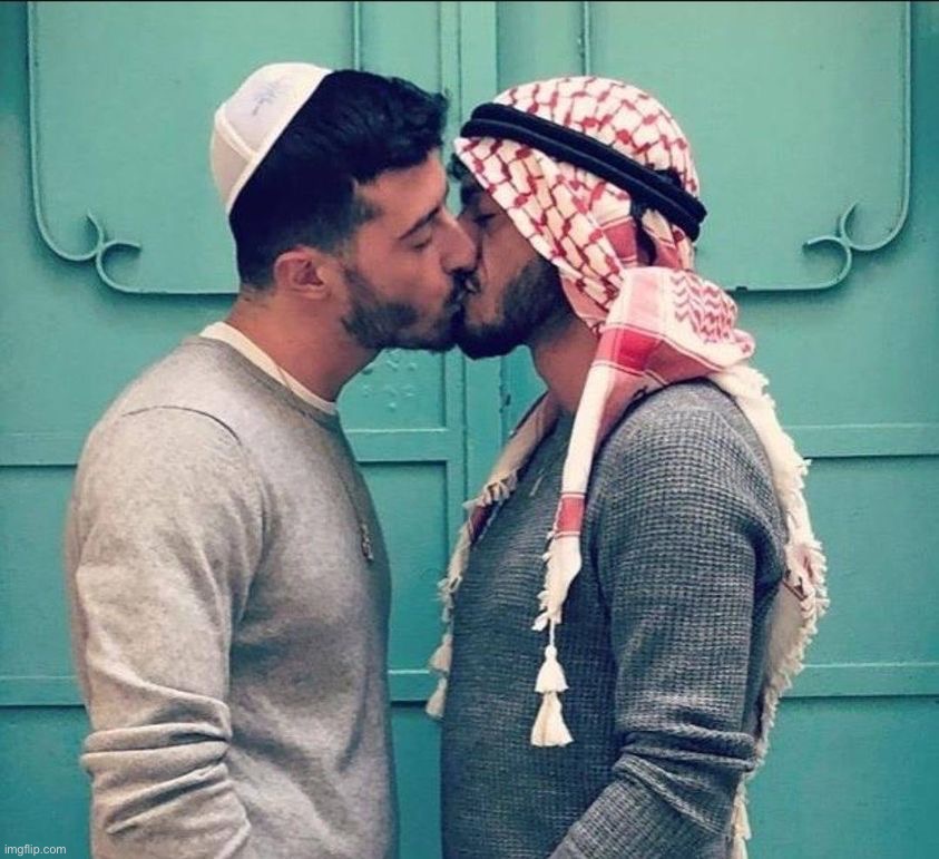 Israeli Palestinian kiss | image tagged in israeli palestinian kiss | made w/ Imgflip meme maker