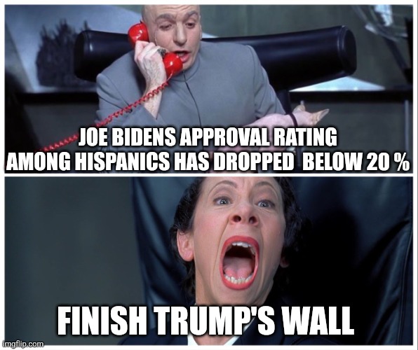 Now Joe Biden wants a wall | JOE BIDENS APPROVAL RATING AMONG HISPANICS HAS DROPPED  BELOW 20 %; FINISH TRUMP'S WALL | image tagged in dr evil and frau yelling | made w/ Imgflip meme maker