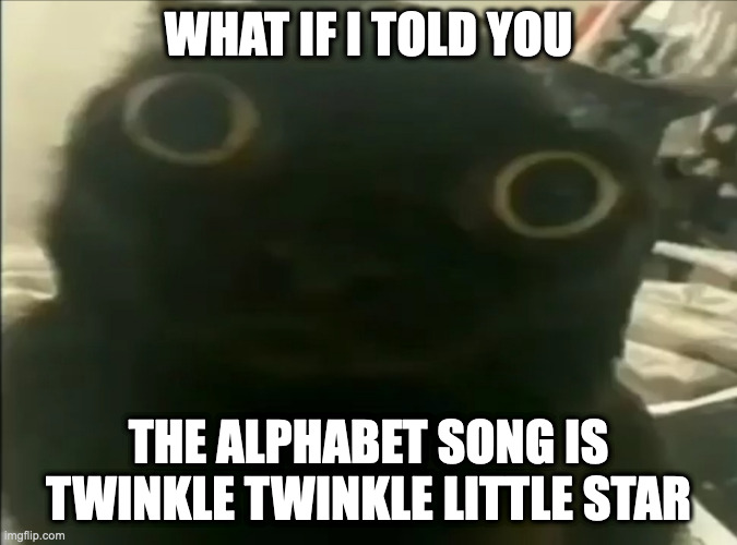 hjhhjhjhjhjhjggdhgbfugdyrsdhdtrk,yfxdfrm | WHAT IF I TOLD YOU; THE ALPHABET SONG IS TWINKLE TWINKLE LITTLE STAR | image tagged in jinx the cat | made w/ Imgflip meme maker