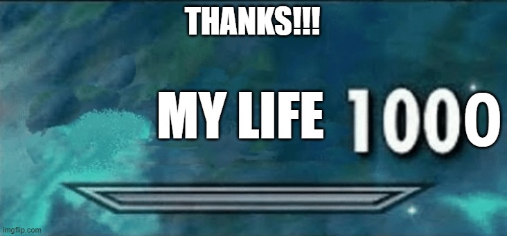 THANKS!!! MY LIFE 0 | image tagged in skyrim skill meme | made w/ Imgflip meme maker