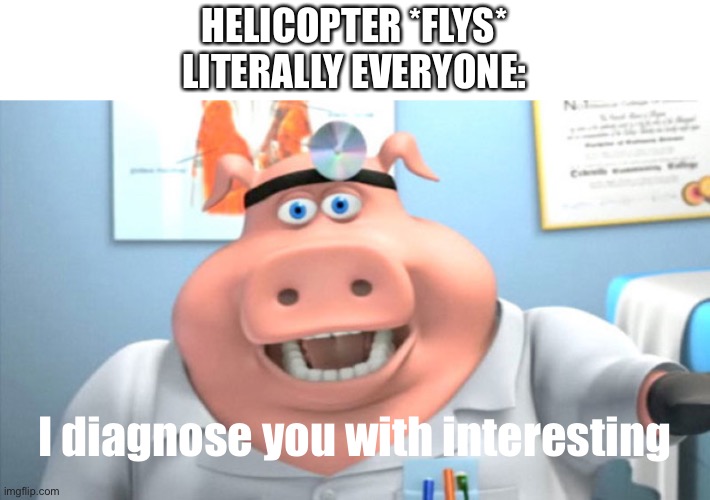 I Diagnose You With Dead | HELICOPTER *FLYS*
LITERALLY EVERYONE:; I diagnose you with interesting | image tagged in i diagnose you with dead | made w/ Imgflip meme maker
