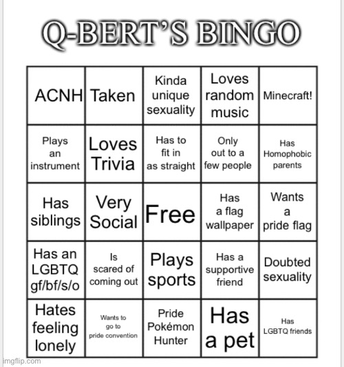I was bored so I made this | image tagged in q-bert s bingo | made w/ Imgflip meme maker