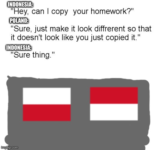 huh. | INDONESIA:; POLAND:; INDONESIA: | image tagged in hey can i copy your homework | made w/ Imgflip meme maker