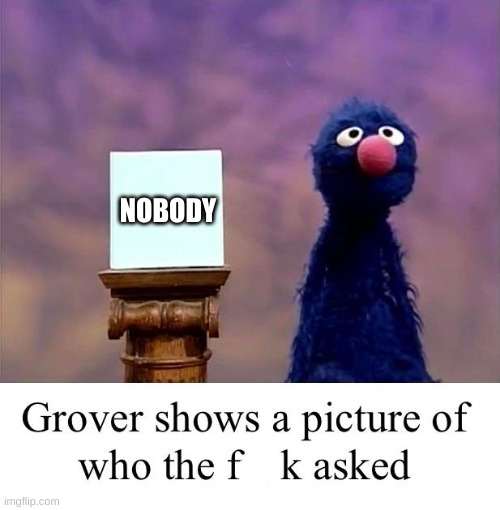 Grover: Who Asked | NOBODY | image tagged in grover who asked | made w/ Imgflip meme maker