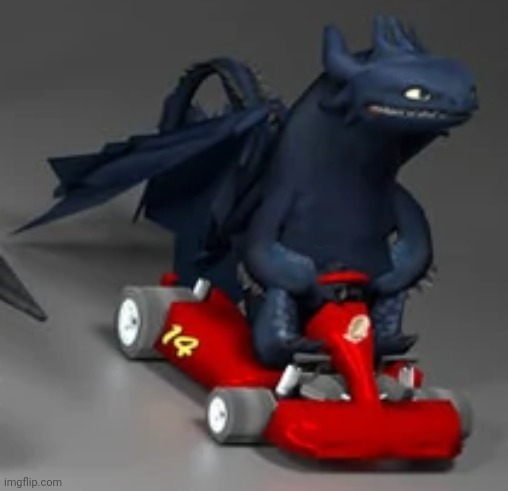Just an image of Toothless driving a race car | image tagged in toothless driving a race car httyd | made w/ Imgflip meme maker