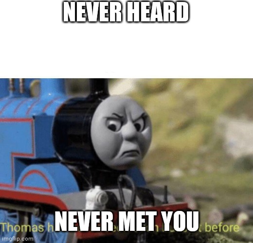 Thomas had never seen such bullshit before | NEVER HEARD NEVER MET YOU | image tagged in thomas had never seen such bullshit before | made w/ Imgflip meme maker