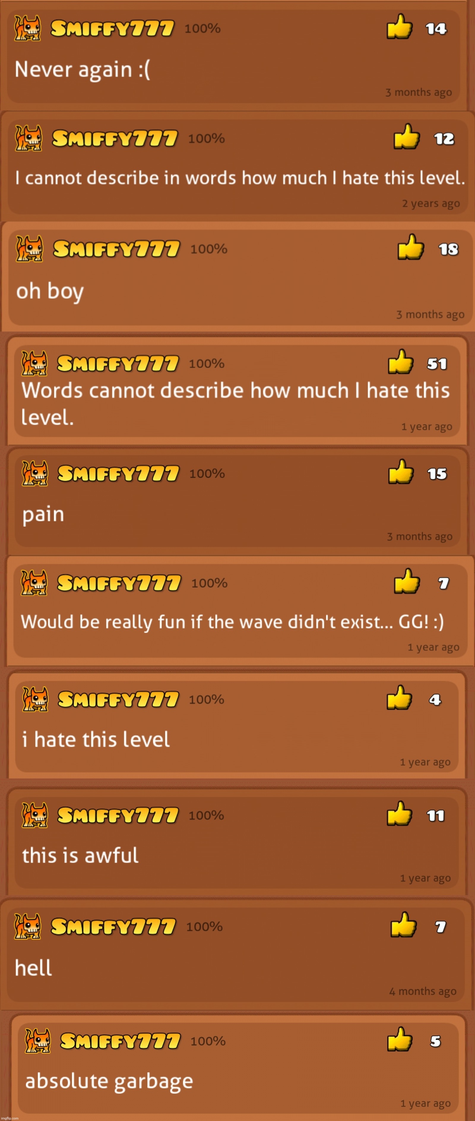 I absolutely f**king hate this level. | image tagged in memes,geometry dash,smiffy777 | made w/ Imgflip meme maker