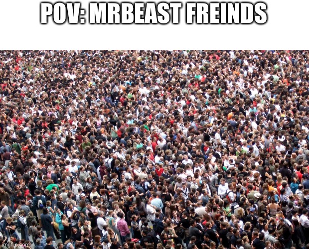Mrbeast has a lot of gamer friend you know | POV: MRBEAST FREINDS | image tagged in crowd of people | made w/ Imgflip meme maker