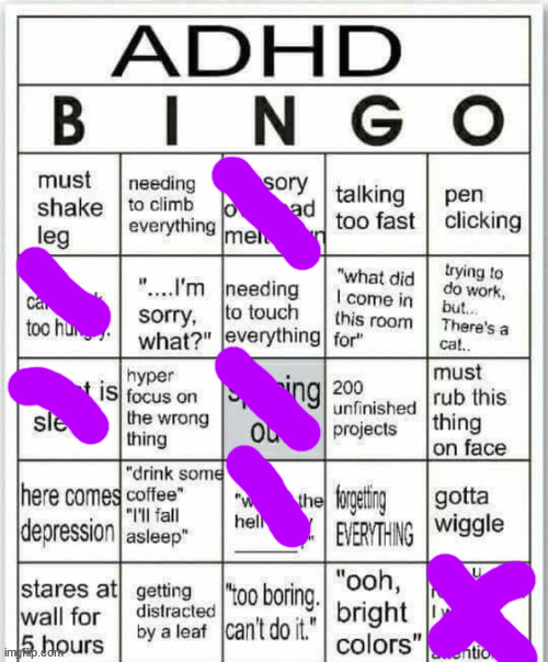 adhd bingo | image tagged in adhd bingo | made w/ Imgflip meme maker