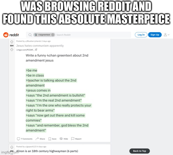 god bless the second amendment | WAS BROWSING REDDIT AND FOUND THIS ABSOLUTE MASTERPEICE | image tagged in what are you doing reading these tags,get out there,and kill some commies | made w/ Imgflip meme maker