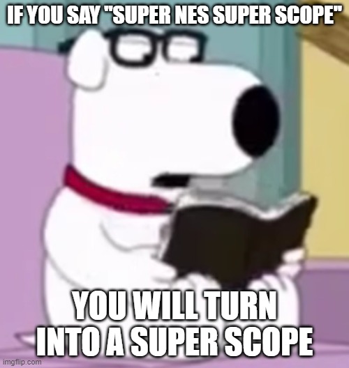 Nerd Brian | IF YOU SAY ''SUPER NES SUPER SCOPE''; YOU WILL TURN INTO A SUPER SCOPE | image tagged in nerd brian | made w/ Imgflip meme maker