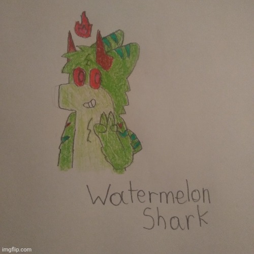 Here's a paper drawing of watermelon shark (art by me) | made w/ Imgflip meme maker