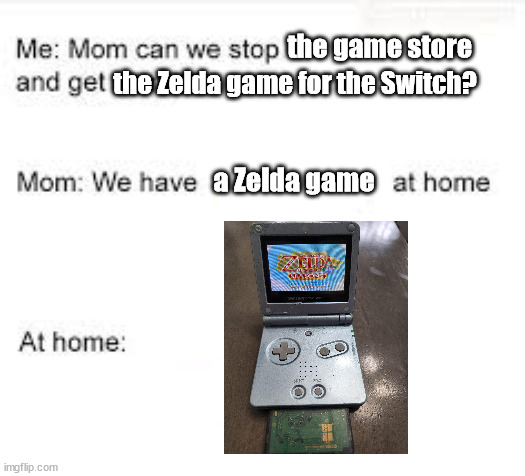 we have food at home | the game store; the Zelda game for the Switch? a Zelda game | image tagged in we have food at home | made w/ Imgflip meme maker