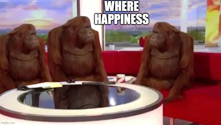 where monkey | WHERE HAPPINESS | image tagged in where monkey | made w/ Imgflip meme maker
