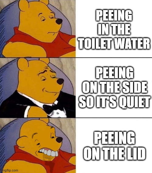 Pissing Tactics |  PEEING IN THE TOILET WATER; PEEING ON THE SIDE SO IT'S QUIET; PEEING ON THE LID | image tagged in best better blurst,peeing,toilet,yummy | made w/ Imgflip meme maker