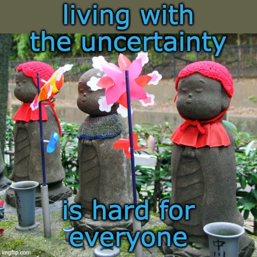 living with the uncertainty is hard for
everyone | made w/ Imgflip meme maker