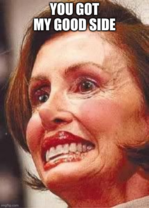 Ugly pelosi | YOU GOT MY GOOD SIDE | image tagged in ugly pelosi | made w/ Imgflip meme maker