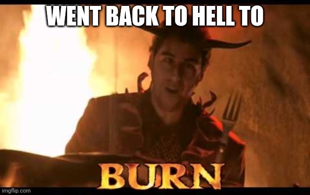 Burn | WENT BACK TO HELL TO | image tagged in burn | made w/ Imgflip meme maker