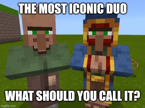 Name a more iconic duo | THE MOST ICONIC DUO; WHAT SHOULD YOU CALL IT? | image tagged in the nitwit and the wandering trader,name a more iconic duo,minecraft,memes,funny | made w/ Imgflip meme maker